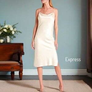 NWT • Express • Satin Cowl Neck Midi Slip Dress • Cream • Large